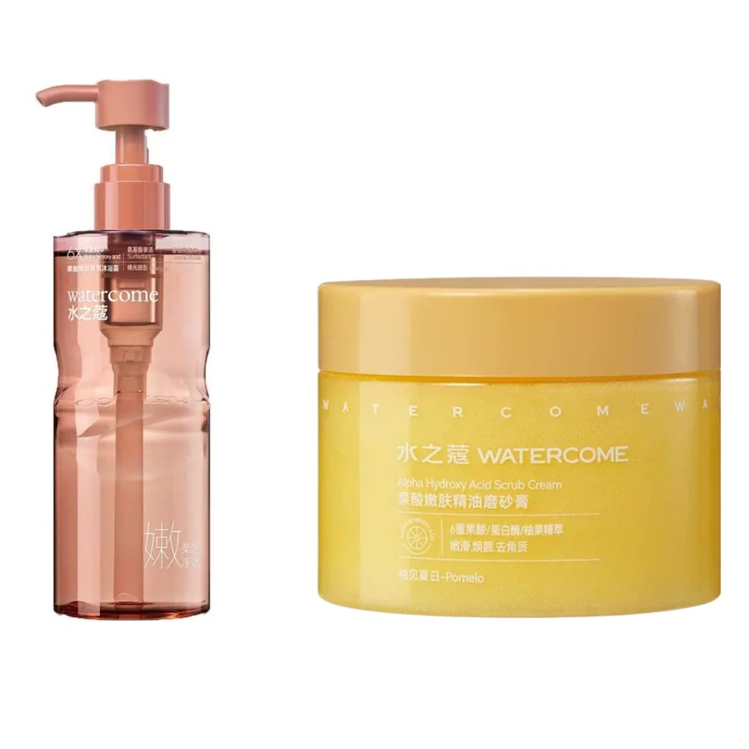 AHA Body Care Set: Rejuvenating Scrub Cream + Fragrance Shower Gel